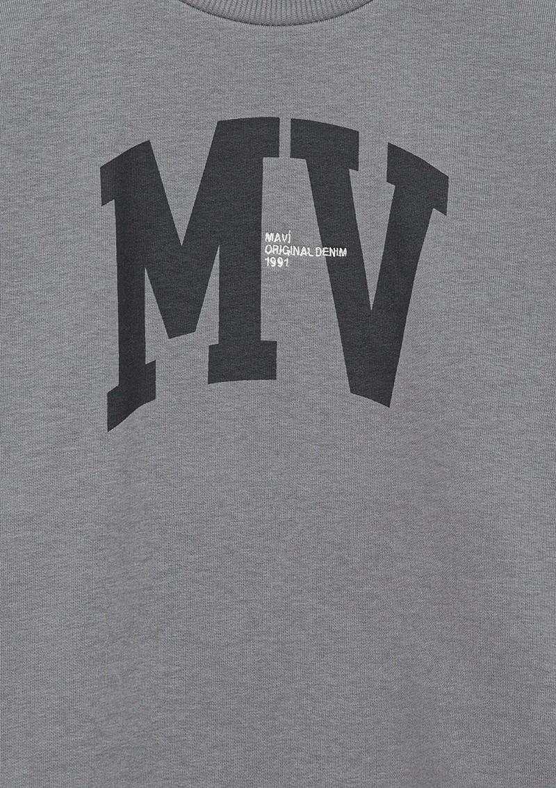 MAVI Blue Mv Logo Printed Hooded Gray Sweatshirt6S10054-70098