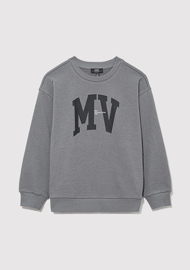 MAVI Blue Mv Logo Printed Hooded Gray Sweatshirt6S10054-70098