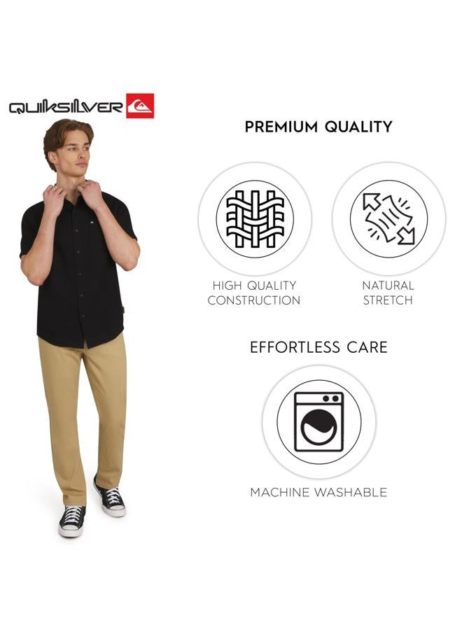 QUIKSILVER Men's Premium Cotton Short Sleeve Button Up Waffle Woven Shirt, Black, M - Image 5