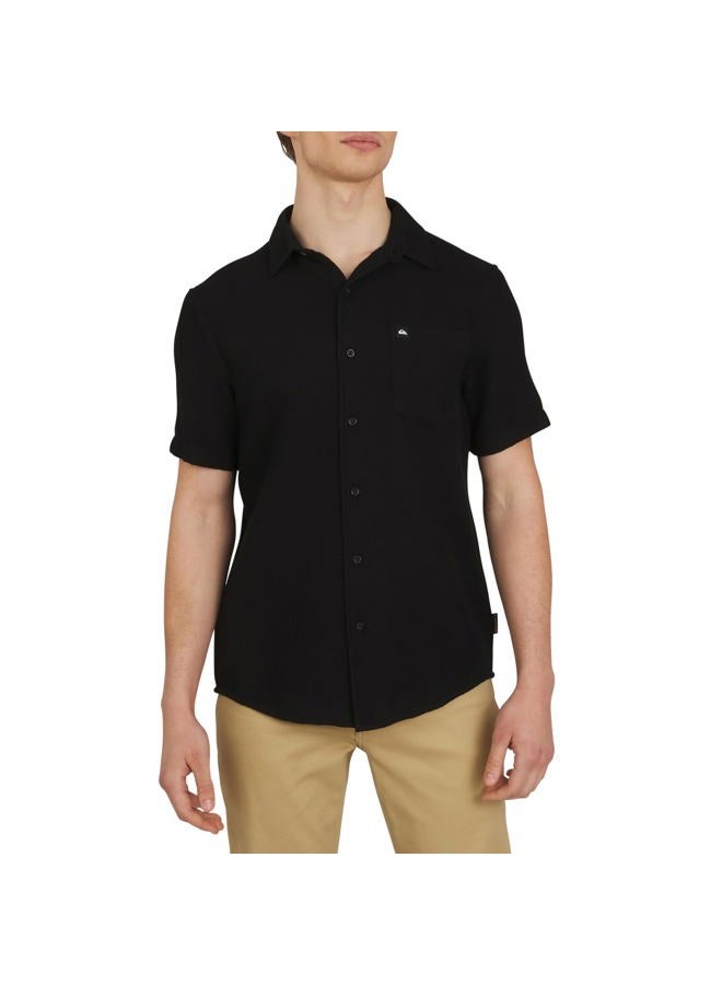 QUIKSILVER Men's Premium Cotton Short Sleeve Button Up Waffle Woven Shirt, Black, M - Image 1