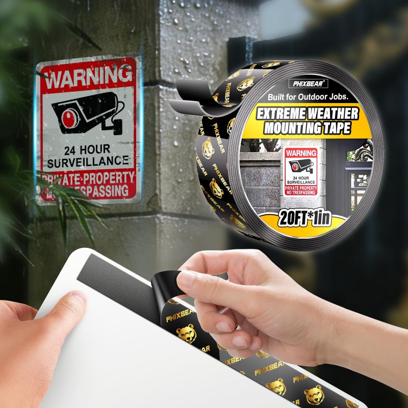 PHIXBEAR Extreme Weather Mounting Tape (1in x 20ft), Acrylic Foam Double Sided Tape for Outdoor Use â€” Works Best on Metal, Glass & Smooth Surfaces, Optional PP/PE Adhesion Promoter, Press & Cure 48 Hours - Image 1