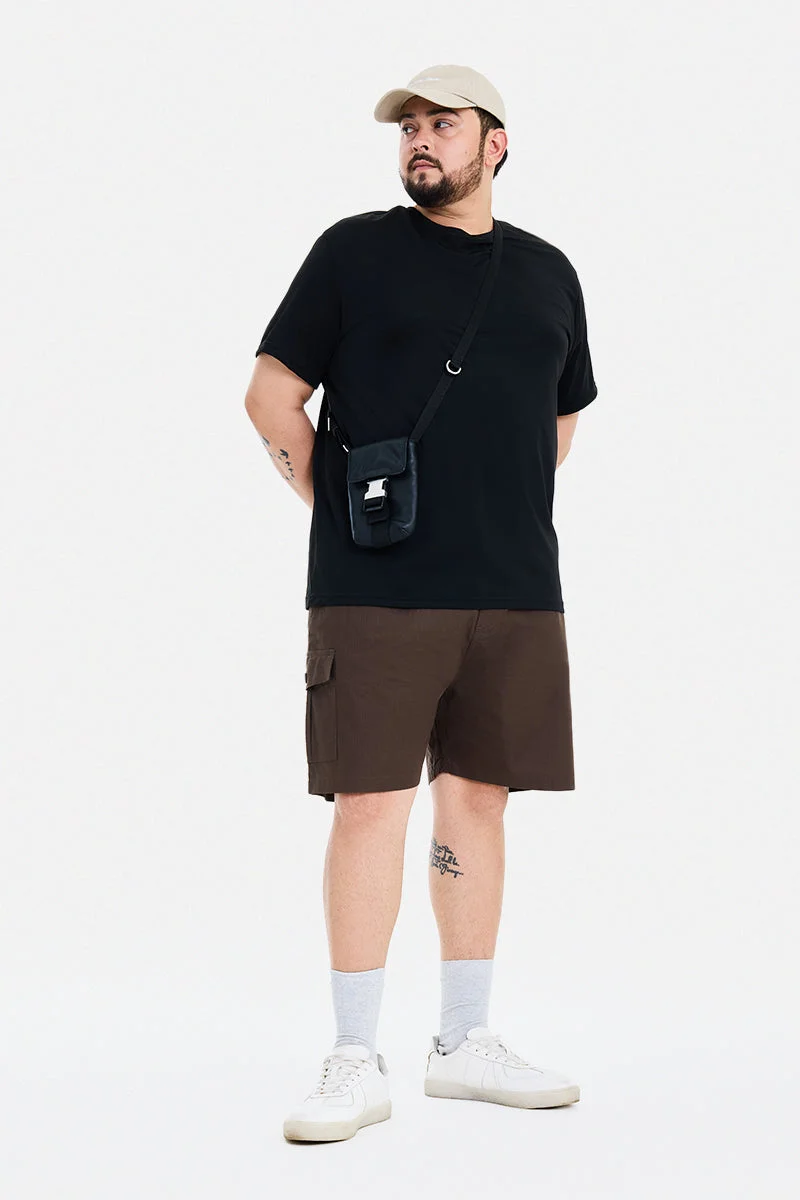SNITCH Brown Textured Regular Fit Streetwear Plus Size Shorts