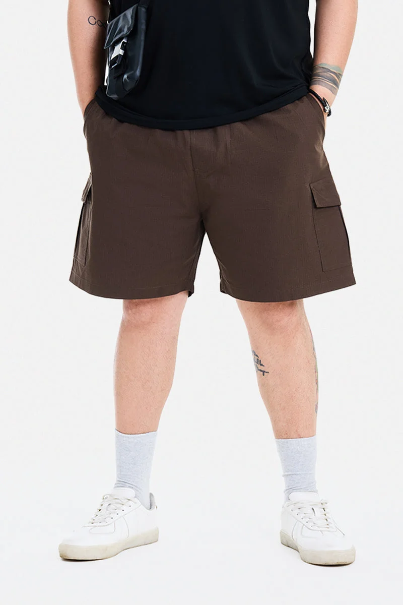 SNITCH Brown Textured Regular Fit Streetwear Plus Size Shorts