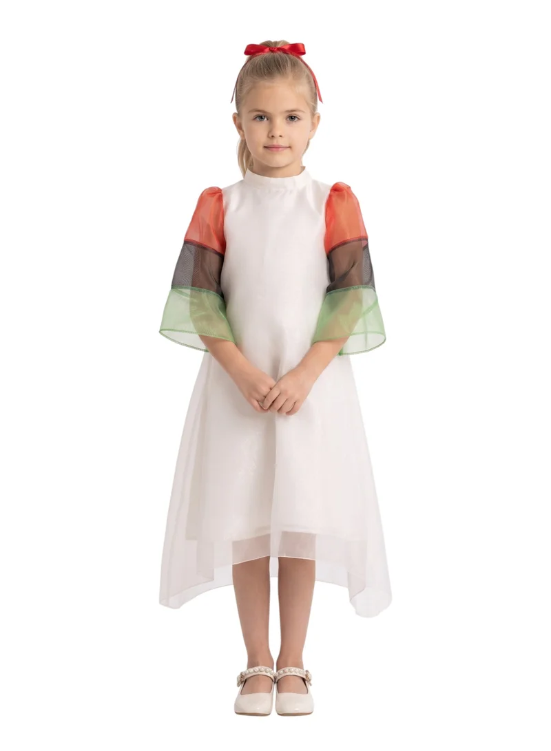 Kids' National Day Flowy Organza Party Dress with UAE Flag Sleeves