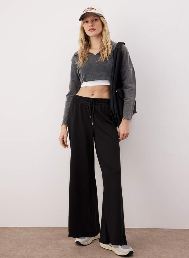 trendyol Black Wide Leg Thin Knitted Sports Sweatpants - Image 2