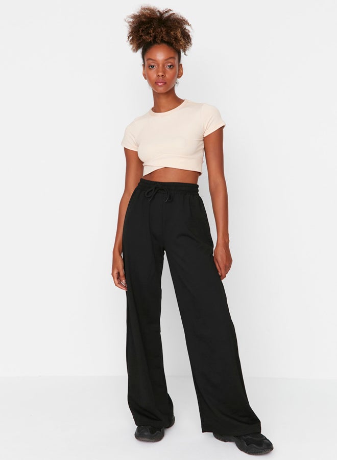trendyol Black Wide Leg Thin Knitted Sports Sweatpants - Image 5