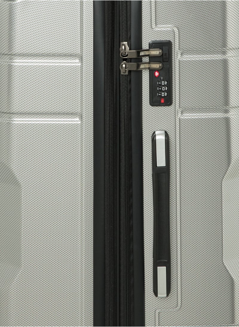 السياحية البريطانية حقيبة سفر من مادة ABS بقشرة صلبة (كبيرة، 28") مع طبقة قابلة للتوسيع – حقيبة خفيفة الوزن بعجلات دوارة، حقيبة ترولي للسفر (رمادي فاتح) - Image 3