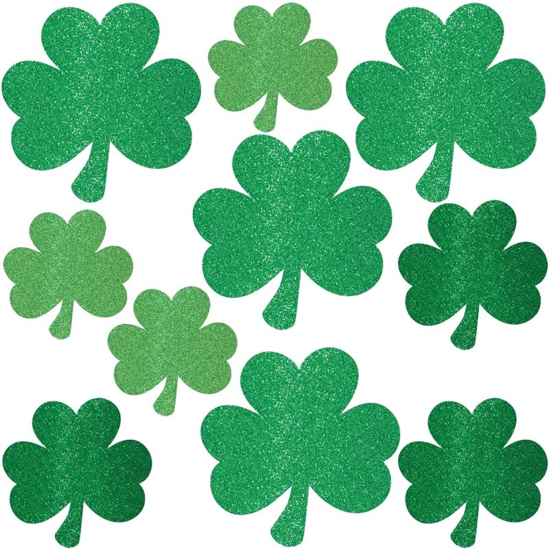 Amscan Mini Glitter Green Shamrock Paper Cutouts 4 7 Pack Of 10 Perfect Decorations For St Patricks Day Celebrations IrishThemed Parties DIY Crafts