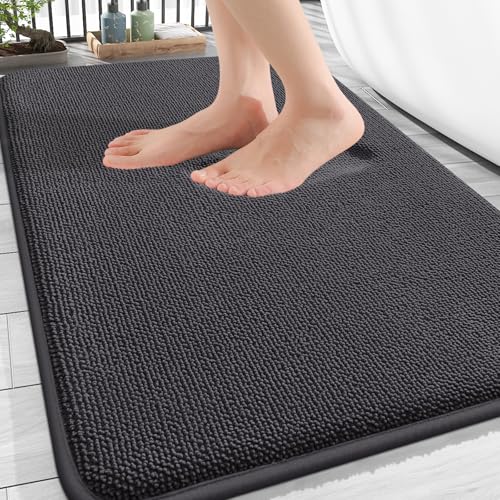 OLANLY Thick Memory Foam Bath Mat Rug 30x20 Extra Soft Absorbent Bathroom Rug Quick Dry Bath Mats NonSlip Machine Washable Carpet for Bathroom Tub and Shower Home Decor Accessories Dark Grey - Image 1