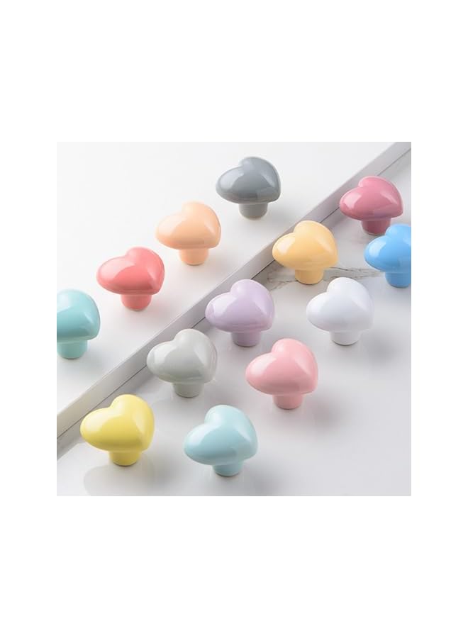 S-TOP 6pcs Ceramic Drawer Knobs, Kitchen Furniture Knobs, Heart Shape Cabinet Dresser Pulls Handles, Kitchen Furniture Knobs for Closet Cupboard Wardrobe, Pink - Image 2
