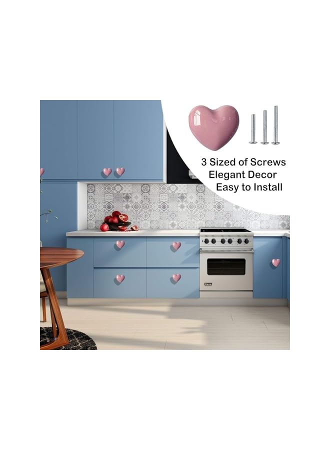 S-TOP 6pcs Ceramic Drawer Knobs, Kitchen Furniture Knobs, Heart Shape Cabinet Dresser Pulls Handles, Kitchen Furniture Knobs for Closet Cupboard Wardrobe, Pink - Image 4