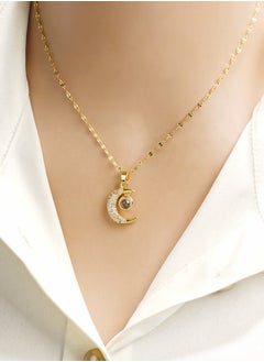 Fazza Galaxy Crescent Moon Pendant Necklaces, Cubic Zirconia Moonstone Necklace Jewelry, Gifts for Women  - Image 2
