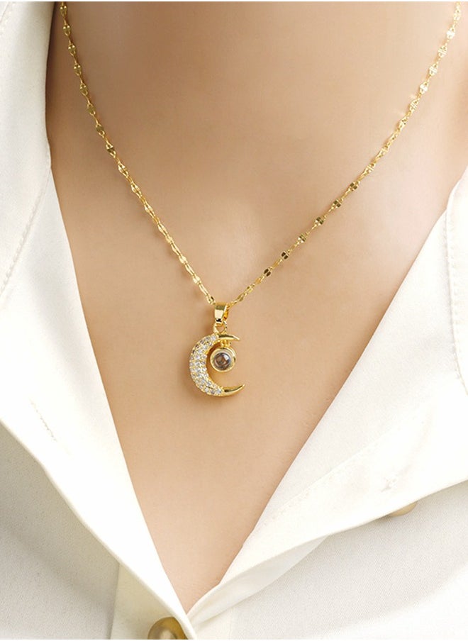 Fazza Galaxy Crescent Moon Pendant Necklaces, Cubic Zirconia Moonstone Necklace Jewelry, Gifts for Women  - Image 2