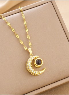 Fazza Galaxy Crescent Moon Pendant Necklaces, Cubic Zirconia Moonstone Necklace Jewelry, Gifts for Women  - Image 1