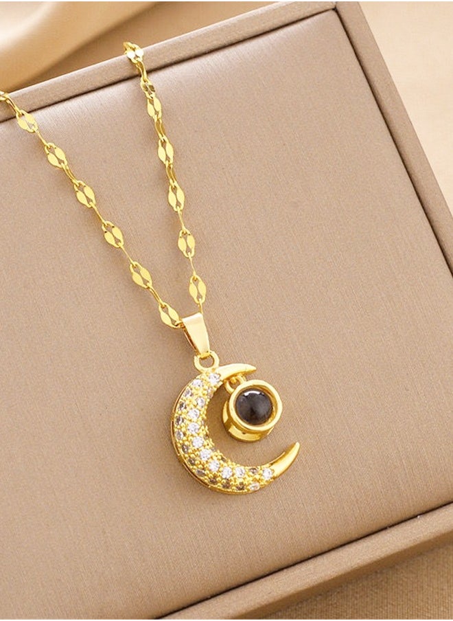 Fazza Galaxy Crescent Moon Pendant Necklaces, Cubic Zirconia Moonstone Necklace Jewelry, Gifts for Women  - Image 1