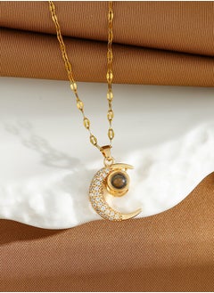 Fazza Galaxy Crescent Moon Pendant Necklaces, Cubic Zirconia Moonstone Necklace Jewelry, Gifts for Women  - Image 3