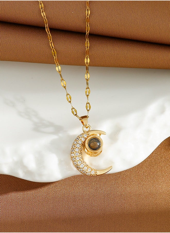 Fazza Galaxy Crescent Moon Pendant Necklaces, Cubic Zirconia Moonstone Necklace Jewelry, Gifts for Women  - Image 3