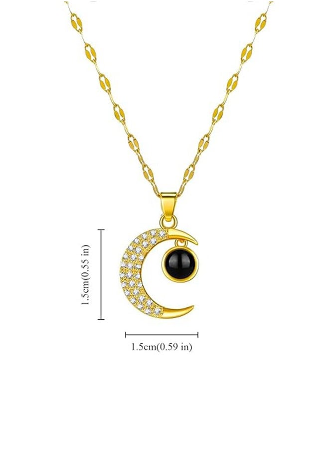 Fazza Galaxy Crescent Moon Pendant Necklaces, Cubic Zirconia Moonstone Necklace Jewelry, Gifts for Women  - Image 4