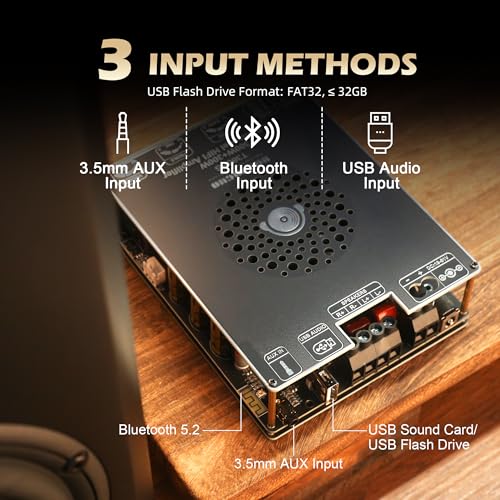ODEKTOOY T300HS 300W+300W Power Amplifier Board, TPA3255 Chip with Bluetooth/AUX/USB Inputs, 2.0 Channel Audio Power Vehicle Amplifier - Image 4