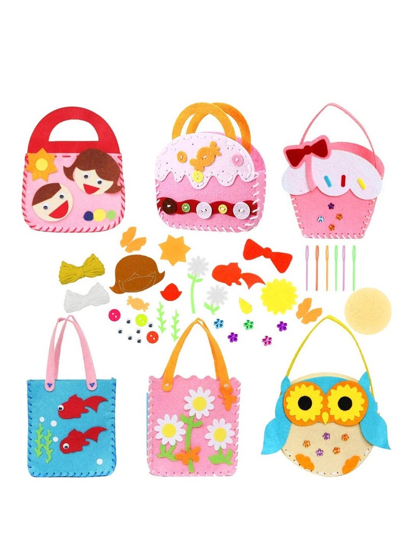 NIBEMINENT Sewing Kit for Kids, 6 Pcs Craft Kits Sets, Crafts Handbag, Kids Supplies, Felt Fabric Gifts, DIY Handbag Handmade, Gifts Toys Toddler  - Image 1
