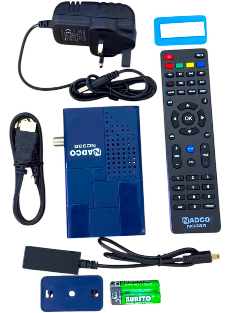 Nadco NC33R Full HD Satellite Receiver with Remote Control, Auto Scan, 5000 Channels & USB Support – 1080p MPEG-4 Decoder with Wall Mount Kit  - Image 1