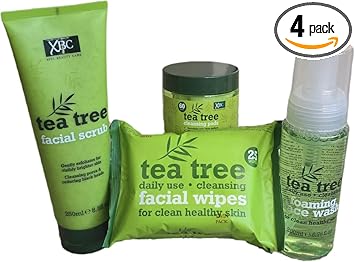 Pack 4 In Une Tea Tree Facial Scrub 250ml Facial Wipes 25wipes Foaming Face Wash 200ml Cleansing Pads 60pads - Image 1