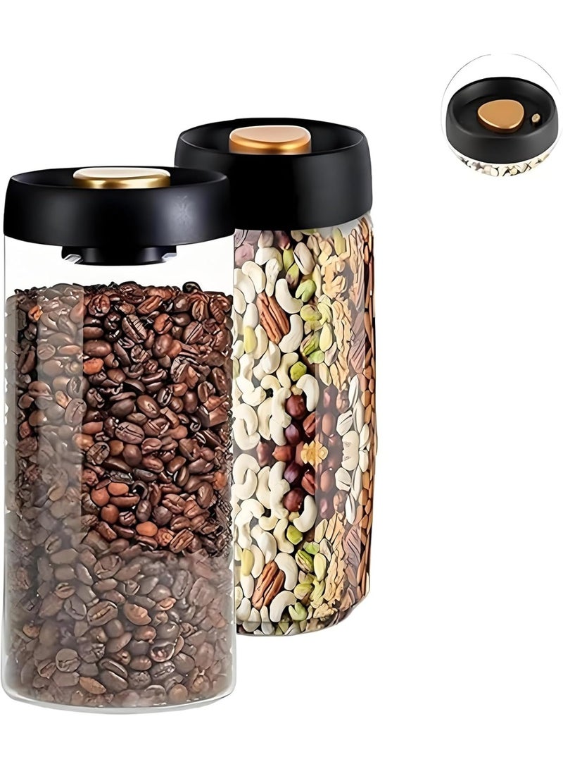 2pcs,Coffee Vacuum Container Jars, Food Coffee Bean Storage Containers with Lids Airtight, Plastic Wide Mouth Mason Jars Vacuum Sealer, Manual Vacuum Extraction Sealed Tank ( 1200ml) - Image 1