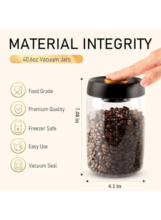 2pcs,Coffee Vacuum Container Jars, Food Coffee Bean Storage Containers with Lids Airtight, Plastic Wide Mouth Mason Jars Vacuum Sealer, Manual Vacuum Extraction Sealed Tank ( 1200ml) - Image 2