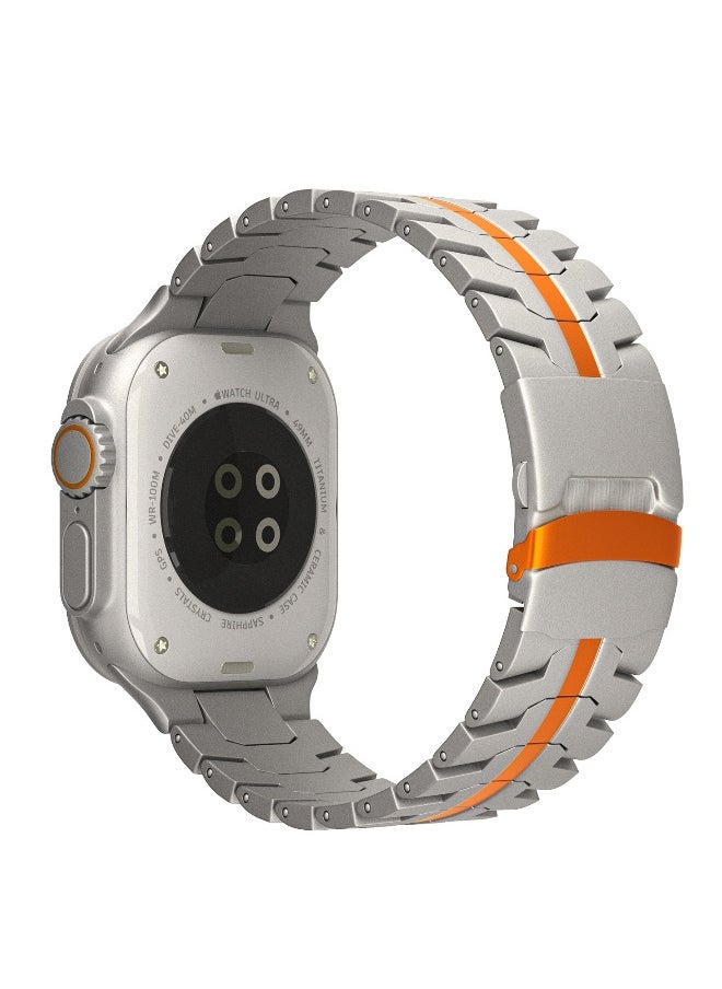 Topleo Titanium Band for Apple Watch 49mm 46mm 45mm 44mm 42mm, Men and Women Luxury Titanium Metal Replacement Watch Strap for Apple iWatch Ultra 3 2 Series 10 9 8 7 SE 6 5 4 3 2 1, Titanium-Orange  - Image 1