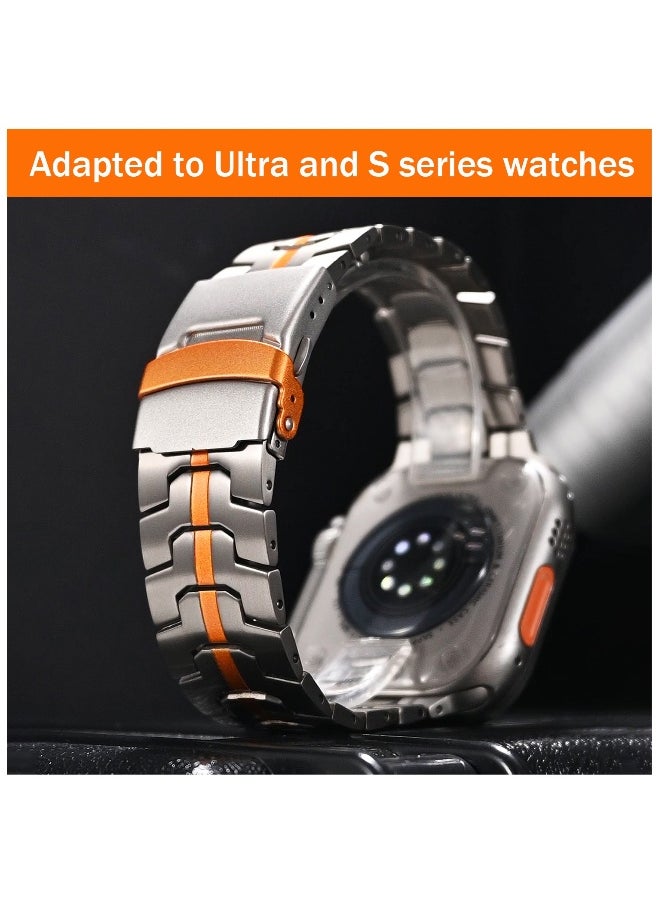 Topleo Titanium Band for Apple Watch 49mm 46mm 45mm 44mm 42mm, Men and Women Luxury Titanium Metal Replacement Watch Strap for Apple iWatch Ultra 3 2 Series 10 9 8 7 SE 6 5 4 3 2 1, Titanium-Orange  - Image 4