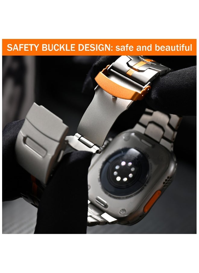 Topleo Titanium Band for Apple Watch 49mm 46mm 45mm 44mm 42mm, Men and Women Luxury Titanium Metal Replacement Watch Strap for Apple iWatch Ultra 3 2 Series 10 9 8 7 SE 6 5 4 3 2 1, Titanium-Orange  - Image 3
