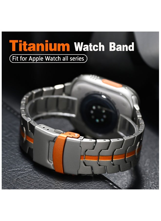 Topleo Titanium Band for Apple Watch 49mm 46mm 45mm 44mm 42mm, Men and Women Luxury Titanium Metal Replacement Watch Strap for Apple iWatch Ultra 3 2 Series 10 9 8 7 SE 6 5 4 3 2 1, Titanium-Orange  - Image 2