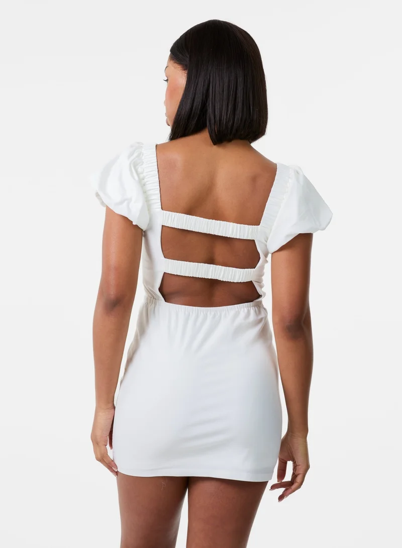 Pink Vanilla Puff Sleeve Open-Back Mini Dress With Shorts
