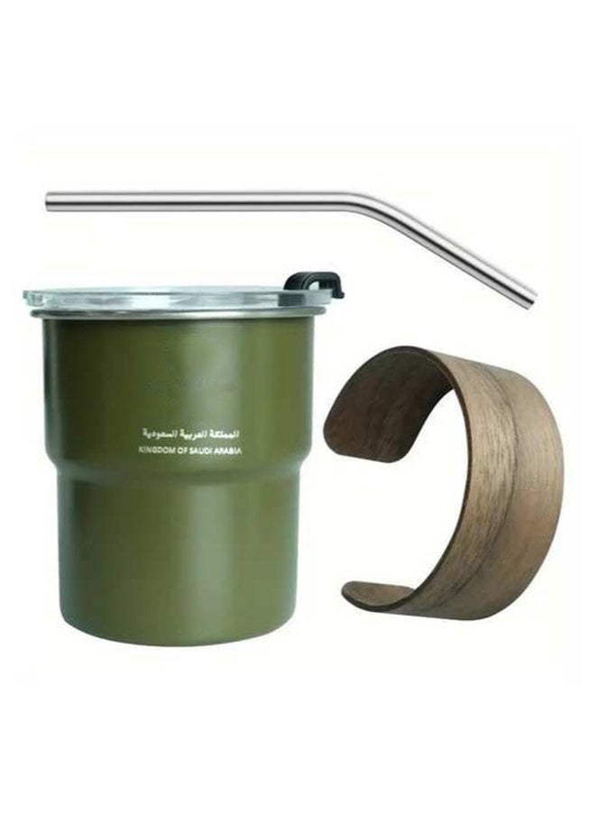 كوب سفر من الفولاذ المقاوم للصدأ 304 - سعة 300 مل، حامل مشروبات ساخنة/باردة، أخضر داكن - Image 2