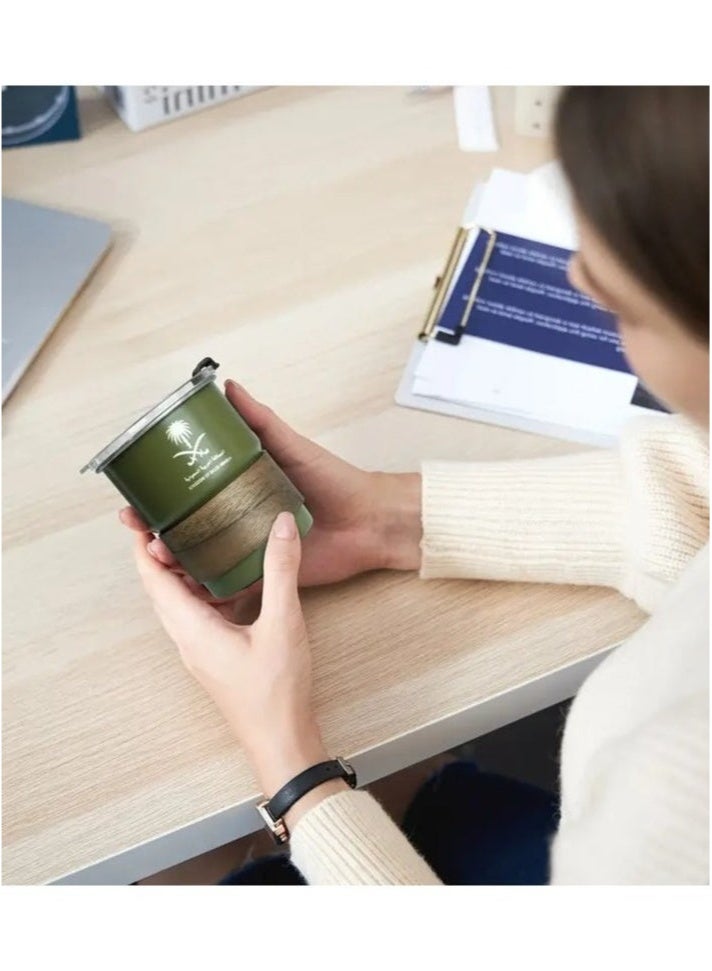 كوب سفر من الفولاذ المقاوم للصدأ 304 - سعة 300 مل، حامل مشروبات ساخنة/باردة، أخضر داكن - Image 4