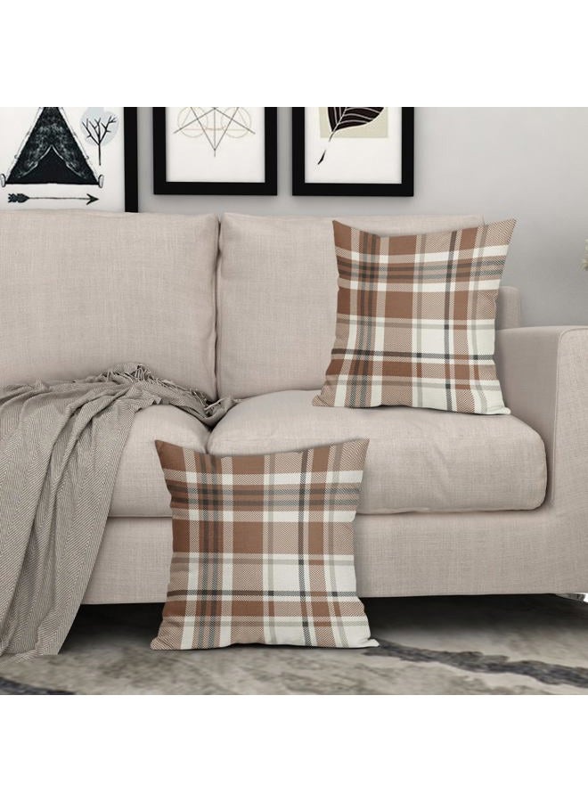Aytipun Brown Buffalo Plaid Pillow Covers 18x18 Set of 2 Checkered Tartan Decorative Pillowcases Christmas Holiday Seasonal Outdoor Neutral Rustic Farmhouse Throw Cushion Case Decor for Couch Sofa Bed - Image 3