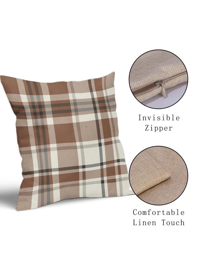 Aytipun Brown Buffalo Plaid Pillow Covers 18x18 Set of 2 Checkered Tartan Decorative Pillowcases Christmas Holiday Seasonal Outdoor Neutral Rustic Farmhouse Throw Cushion Case Decor for Couch Sofa Bed - Image 4