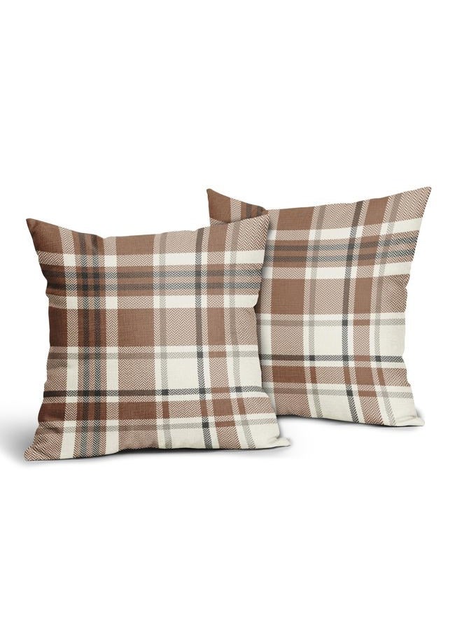 Aytipun Brown Buffalo Plaid Pillow Covers 18x18 Set of 2 Checkered Tartan Decorative Pillowcases Christmas Holiday Seasonal Outdoor Neutral Rustic Farmhouse Throw Cushion Case Decor for Couch Sofa Bed - Image 2