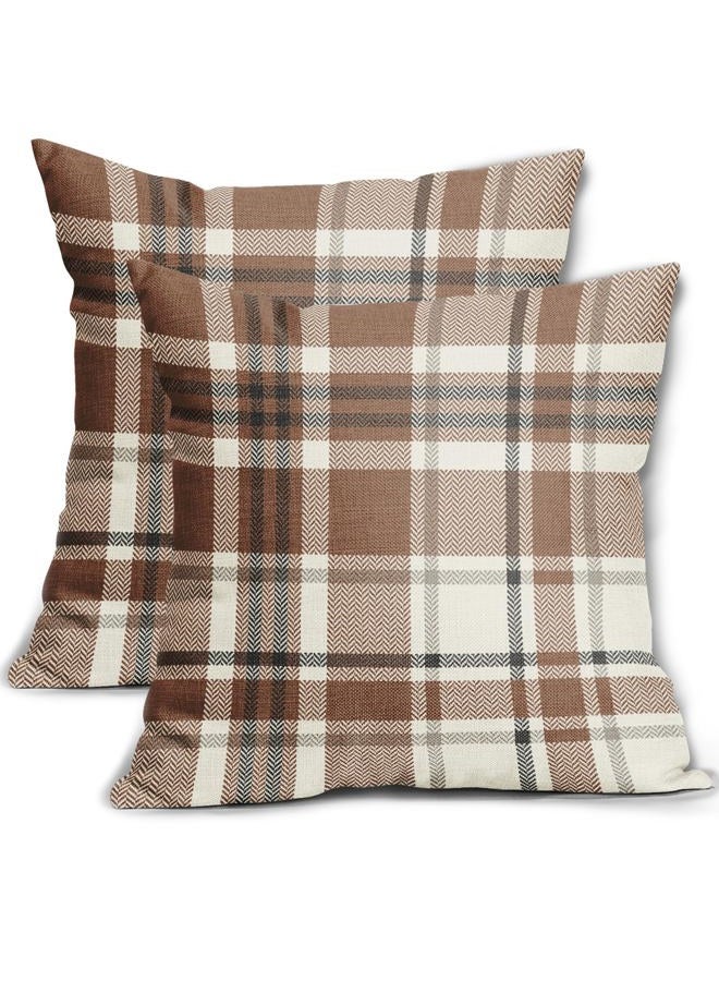 Aytipun Brown Buffalo Plaid Pillow Covers 18x18 Set of 2 Checkered Tartan Decorative Pillowcases Christmas Holiday Seasonal Outdoor Neutral Rustic Farmhouse Throw Cushion Case Decor for Couch Sofa Bed - Image 1