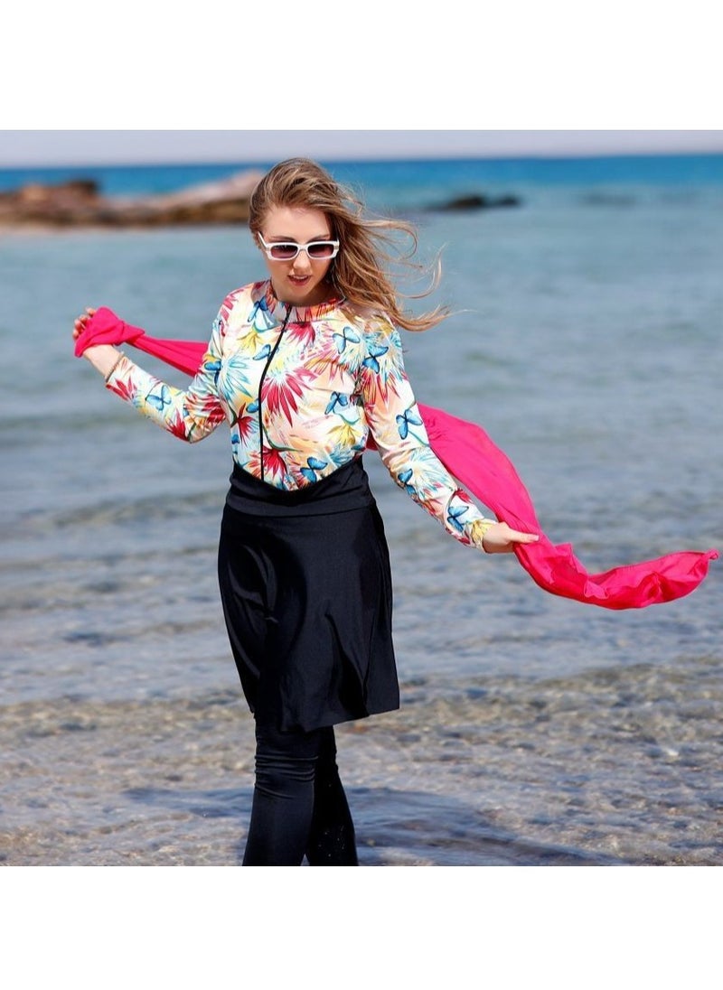 Nona fashion - Burkini swimwear set of 5 pieces - multi-colored Material: Imported water-proof Sizes: - Large - Extra Large - 2 Extra Large Size Chart Large: Fits a weight of 55 to 65 kg Extra Large: Fits a weight of 65 to 75 kg 2 Extra Large: Fits a weight of 75 to 85 kg - Image 1