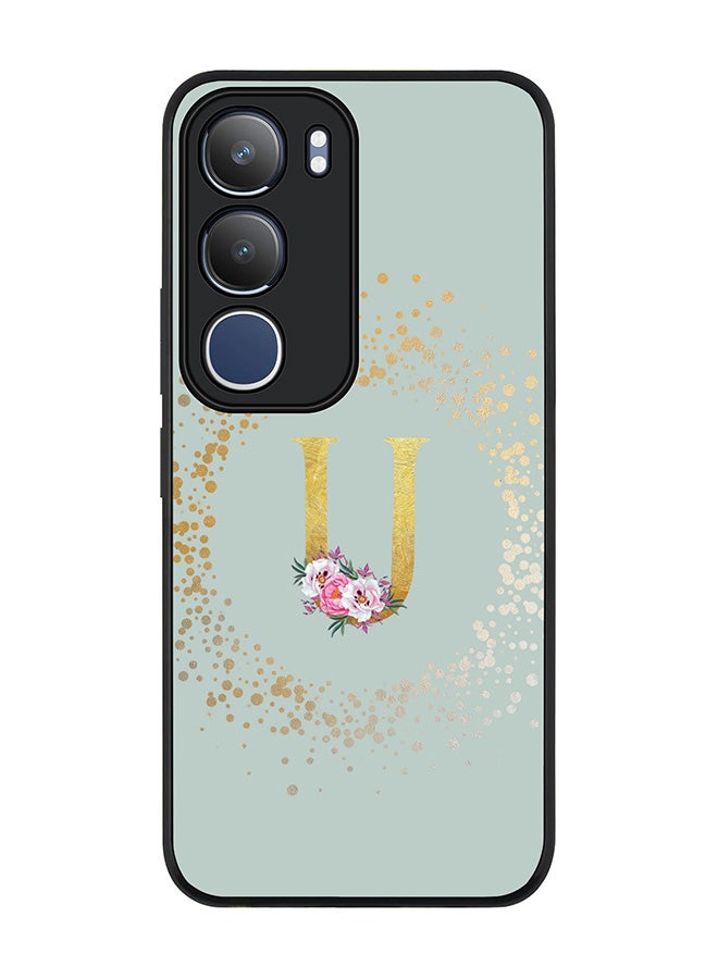 Stylizedd For vivo Y19s / Y19s Pro Case,Slim fit Camera Protection, Shockproof Thin Phone cover  - Custom Monogram Floral - U  (Light Grey )
