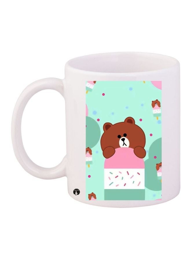 RYN Cartoon Printed Coffee Mug White/Green/Brown 11ounce