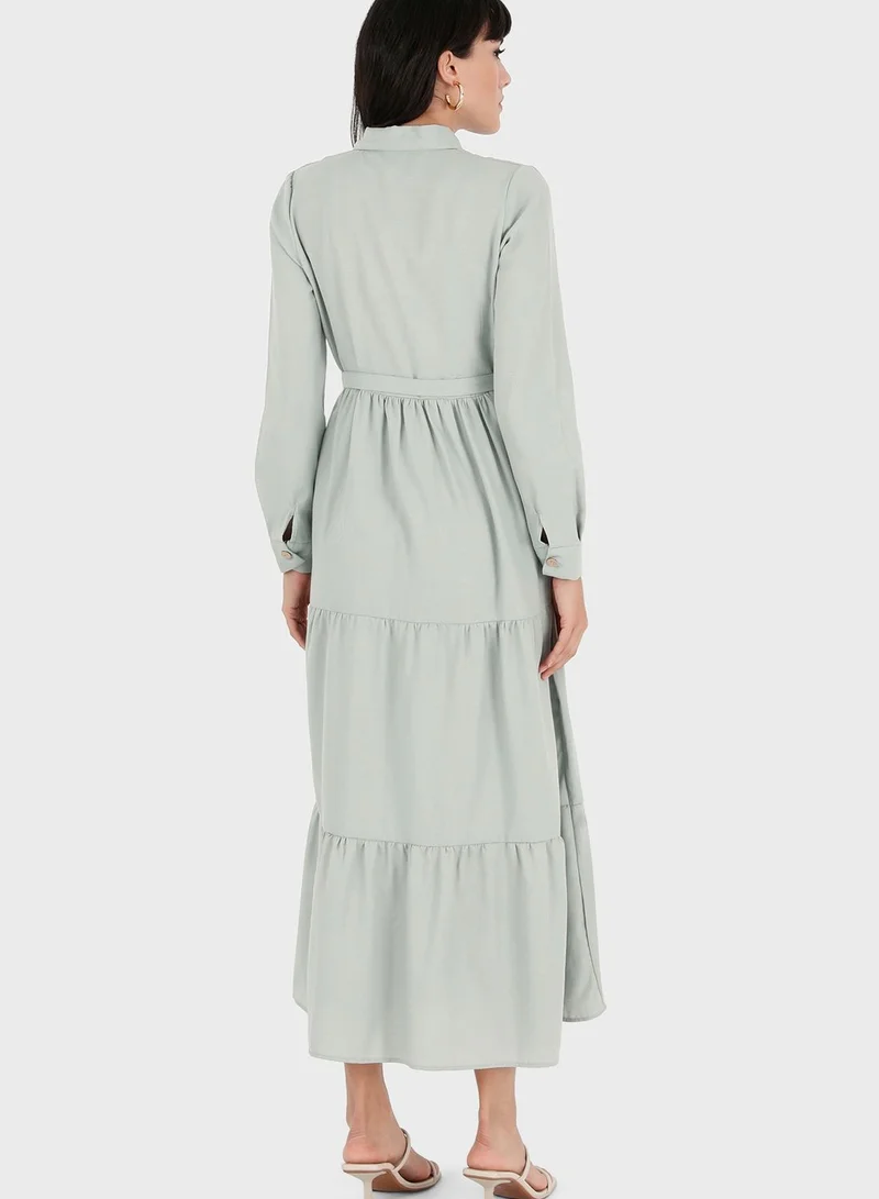 Por La Cara By Modanisa Belt Detail Button Down Dress