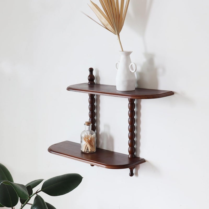 FRIADE 2-Tier Wall Mounted Floating Shelf with Two Roman column ,Decorative Display shelf for Entrance,Bathroom, Bedroom, Living Room, Kitchen,Office (Dark Brown) - Image 2