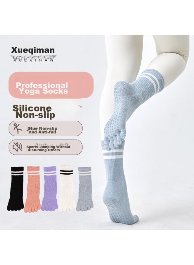 XUEXIMAN Xueximan Yoga Socks For Women, Professional Non-slip Mid-calf Five-toe Socks, Pilates Socks, Sports Anti-slip Specialized Fitness Socks  - Image 1