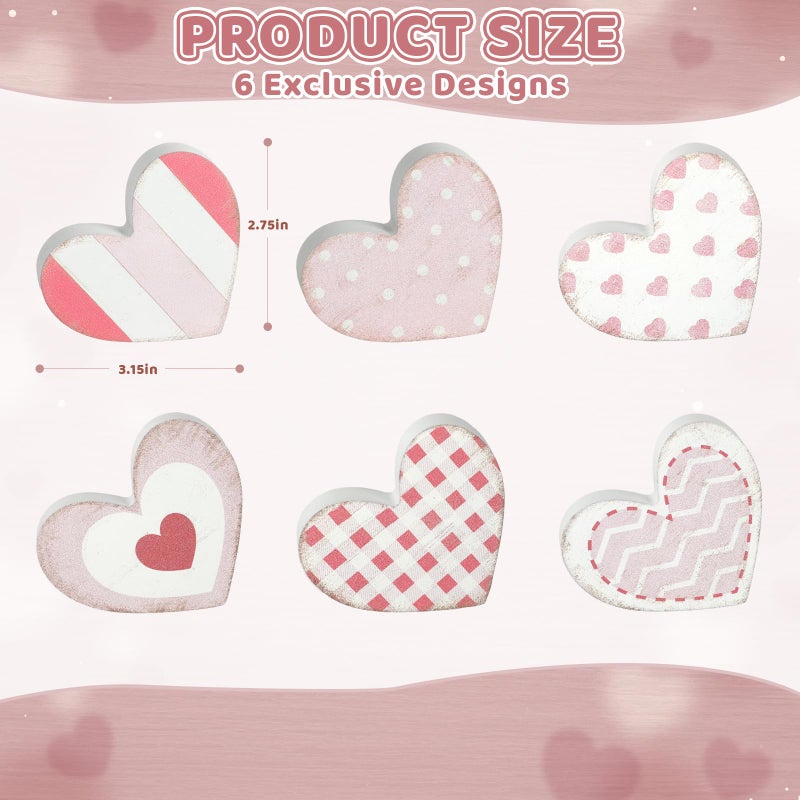 Yewfold 6Pcs Valentine's Day Wooden Hearts Tiered Tray Decor, Farmhouse Distressed Pink Heart Shaped Love Signs Table Decor for Home Office Tabletop - Image 2
