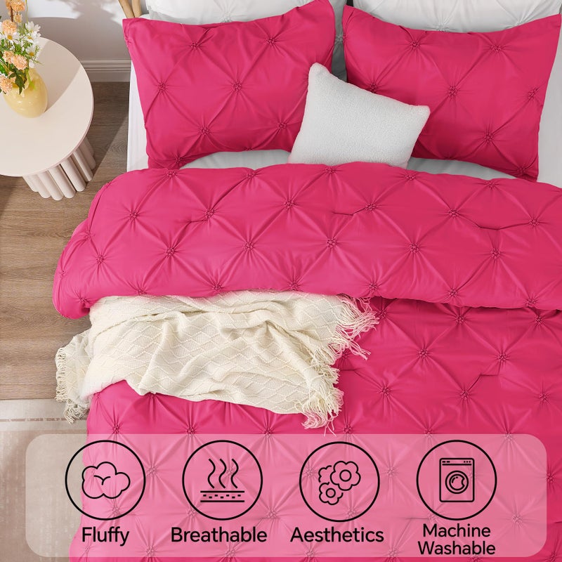 BEDELITE Hot Pink Queen Comforter Set - 3 Pieces Boho Pintuck Bedding Comforter Sets, Lightweight Soft & Warm Bed Comforter Queen with 2 Pillowcases for All Season - Image 5