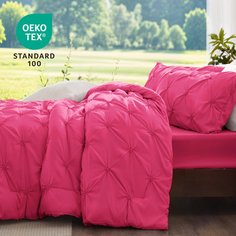 BEDELITE Hot Pink Queen Comforter Set - 3 Pieces Boho Pintuck Bedding Comforter Sets, Lightweight Soft & Warm Bed Comforter Queen with 2 Pillowcases for All Season - Image 3