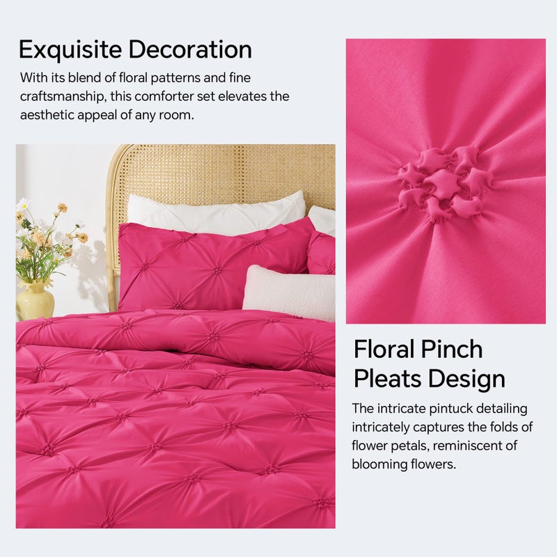 BEDELITE Hot Pink Queen Comforter Set - 3 Pieces Boho Pintuck Bedding Comforter Sets, Lightweight Soft & Warm Bed Comforter Queen with 2 Pillowcases for All Season - Image 4