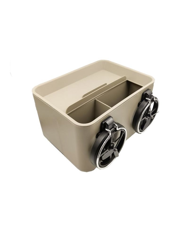 موب منظم صندوق تخزين مسند ذراع السيارة متعدد الوظائف ، حامل مشروب في السيارة ، حامل أكواب MOB بيج مع فضي - Image 2